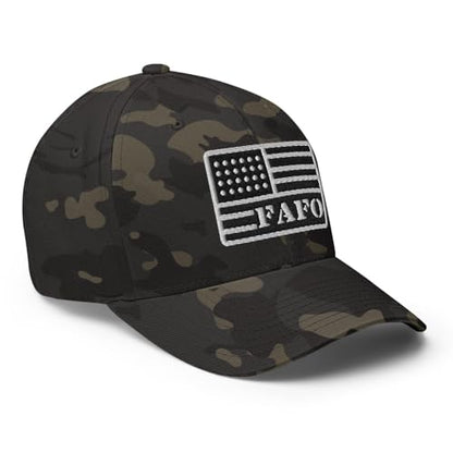 FX FAFO USA Flag Fitted Hat Embroidered Curved Bill Mid Crown Closed-Back Structured Twill Cap - color: Multicam Black, size: Large-X-Large