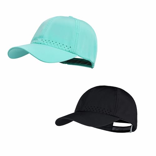 HH HOFNEN Women Quick Drying Baseball Cap Sun Hat Unstructured Golf Hat - color: #2 Black+aqua
