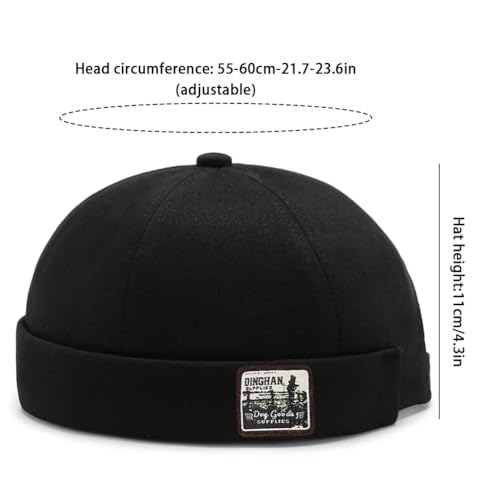 DIYDECAL Brimless Docker Cap,Skullcap Beanie, Retro Sailor Hat for Mens Womens - color: Black