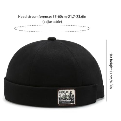 DIYDECAL Brimless Docker Cap,Skullcap Beanie, Retro Sailor Hat for Mens Womens - color: Black