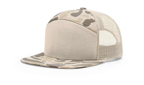 Richardson 168 168P Hat 7-Panel Trucker Cap Hi-Pro Snapback Cap Camo Hat Adjustable Baseball Hat Blank Hat Bulk Hats - color: Harvest Duck Camo/Sandstone