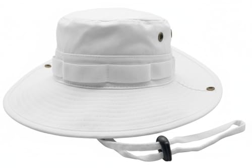 High Qualty Sun Hat 100% Cotton Size Adjustable Men Women Fishing Outdoor UPF 50+ Breathable Boonie Hat Summer UV Protection - color: White