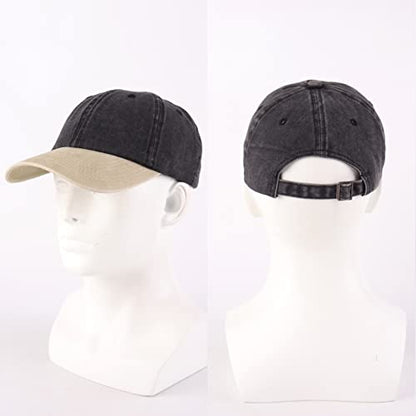 LANGZHEN Unisex Baseball Cap 100% Cotton Fits Men Women Washed Denim Adjustable Dad Hat - color: Black Mixed With Khaki