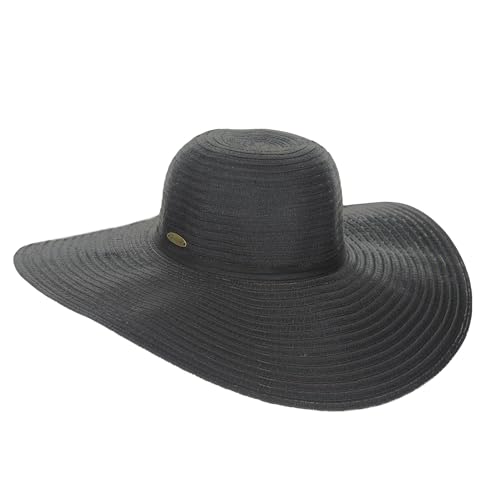 Panama Jack Women's Sun Hats - Paper Braid Straw, Assorted Styles - color: Black Big Brim Hat