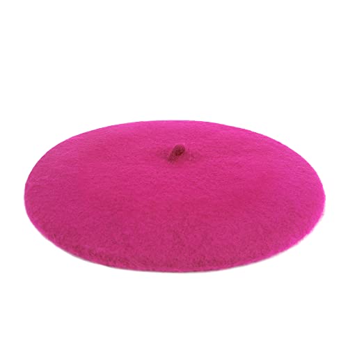 Wheebo Berets for Kids Wool French Beret Hats Artist Painter Hats for Little Girls Boys Solid Color Style - color: Hot Pink