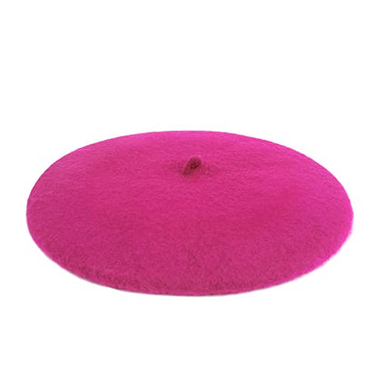 Wheebo Berets for Kids Wool French Beret Hats Artist Painter Hats for Little Girls Boys Solid Color Style - color: Hot Pink