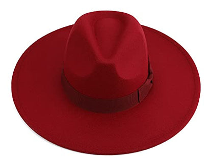 Pro Celia Big Wide Brim Women Fedora Hat - color: Wine Red