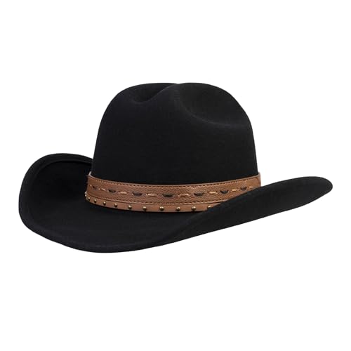 Cowboy Hat 100% Wool Water-Resistant Cowgirl Hat Western Hats for Women Men Felt Outback Panama Rancher Hat - color: Outlaw Black, size: 7 1/8