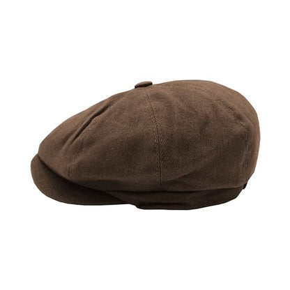 Newsboy Hats for Men Flat Cap Cotton Caps for Men Classic 8 Panel Ivy Hat Driver Cap for Women (Cotton, Denim) - color: Coffee