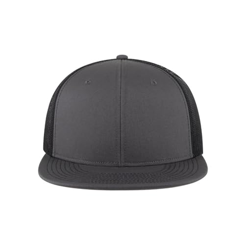 Ashen Fane 6 Panel Mid Profile Mesh Back Structured Trucker Adjustable Snapback Hat - color: Ch.gry/Ch.gry/Blk