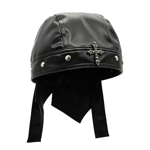 Biker Cap for Women Punk Motorcycle Skull Cap Adjustable Stylish Doo Rag Headwrap for Riding Outdoor Activities - color: Cross