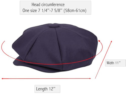 Oversized Men's Super Big 100% Wool 8 Panel Applejack Newsboy Cabbie Gatsby 20 Generation Hats (Not a Regular Apple hat) - color: Solid Navy