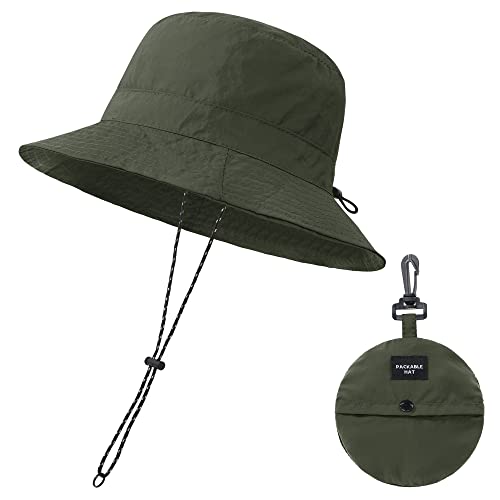 Waterproof Bucket Hat for Women Men Rain Hat Wide Brim Packable Sun Hat UV Protection Summer Beach Fishing Hiking Safari Hat - color: Army Green