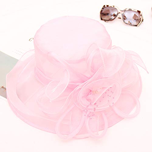 Women's Kentucky Derby Church Dress Hat Wide Brim Leaf Flower Bridal Shower Hat - color: F8 Pink