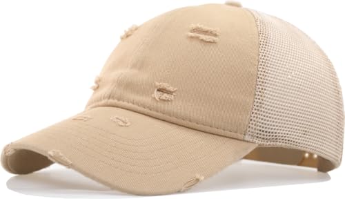 Comfy Soft Vintage Washed Trucker Baseball Cap - Women Men Unstructured Dad Hat | Snapback | Soft Crown | Soft Mesh - color: Distresssed Khaki, size: One Size