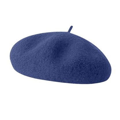 French Beret Hats for Women - Soft Warm Wool Solid Color Beanie Winter Cap - color: Navy Blue