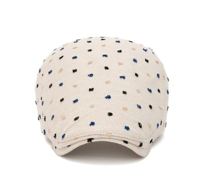 Quanhaigou Unisex Denim Newsboy Hats Flat Ivy Gatsby Cabbie Driving Berets Hat Cotton Dad Cap for Men Women - color: Beige Dot