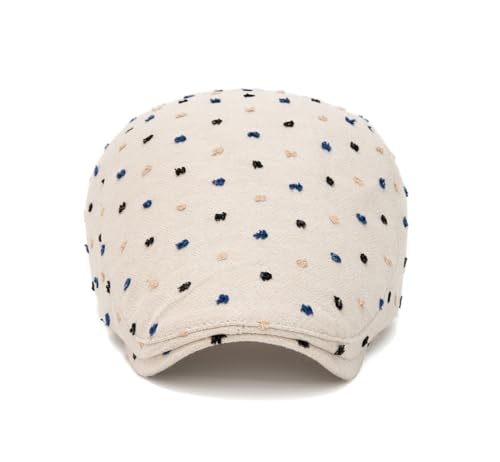Quanhaigou Unisex Denim Newsboy Hats Flat Ivy Gatsby Cabbie Driving Berets Hat Cotton Dad Cap for Men Women - color: Beige Dot