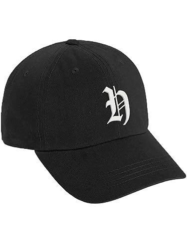 Daxton Low Profile Adjustable Baseball Dad Hat Cap White Old English Font Alphabet A to Z - color: Black, style: Letter H