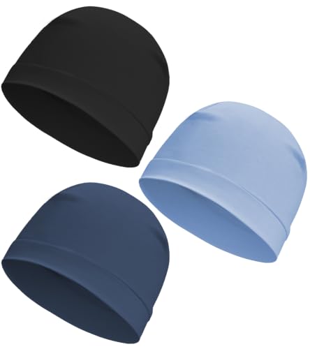 Cotton Skull Cap Sleep Cap Beanie Helmet Liner for Men Women - color: Set B-black,navy,light Blue