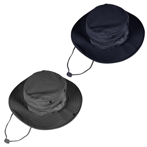 Sun Hats for Men Women Bucket Hat UPF 50+ Boonie Hat Foldable UV Protection Hiking Beach Fishing Summer Safari - color: 2pack-black+navy