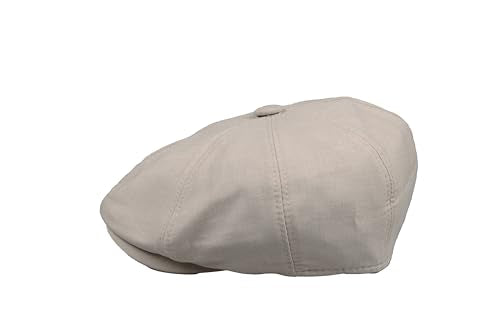 8 Panel Newsboy Cap – Linen Blend with 100% Cotton Lining - color: Ivory, size: Small