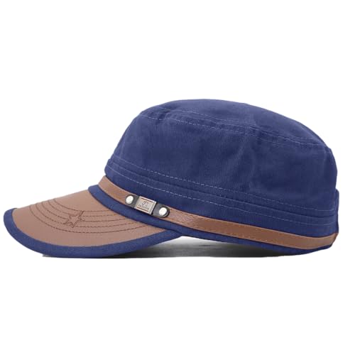 Flat Top Cap for Men Soft Cotton Adjustable Military - color: Dark Blue