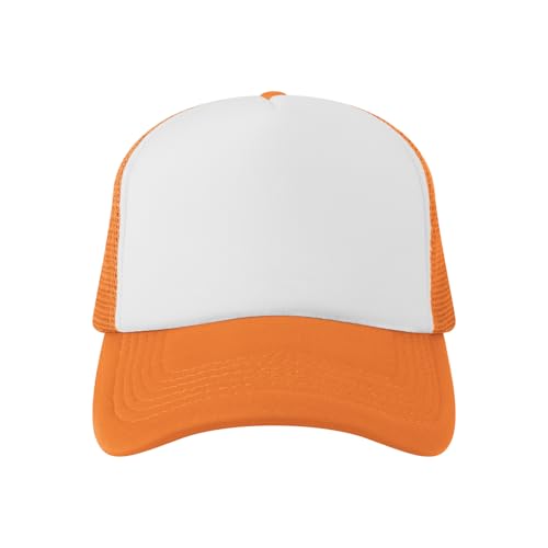 TOPTIE 5 Panel Foam Front Trucker Hat High Crown Mesh Back Snapback Cap - color: Orange White