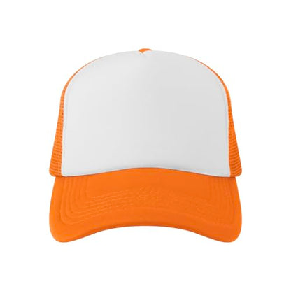 TOPTIE 5 Panel Foam Front Trucker Hat High Crown Mesh Back Snapback Cap - color: Orange White