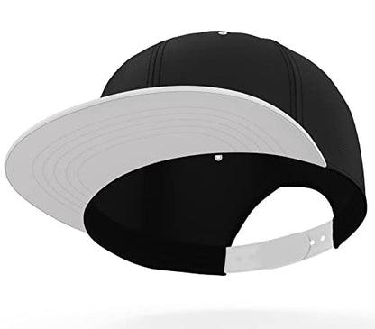 Daxton Classic Blank Snapback Flat Bill Visor Hat Cap One Size Adjustable Back - color: Black White