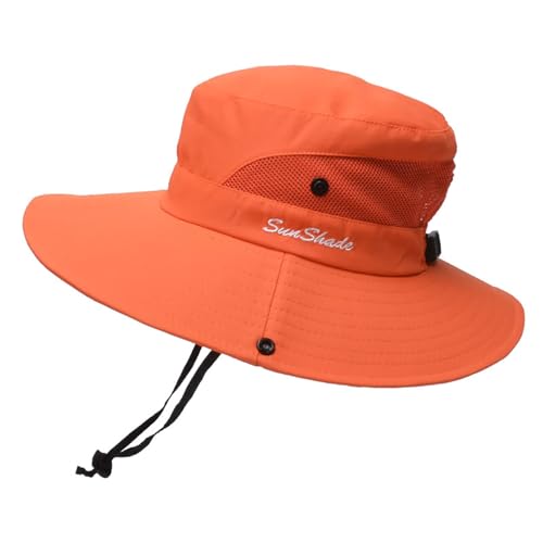 Outdoors Tribe Foldable Sun Hat for Women, Beach Foldable Mesh Fishing Cap, Wide Brim Ponytail Sun Hat - color: Orange 2