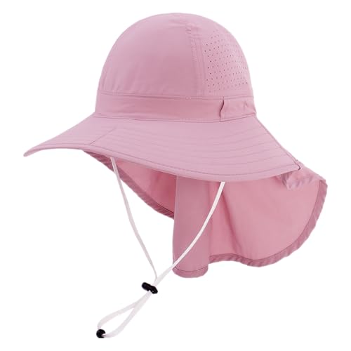 Sun Hats for Men Women with Neck Flap UPF 50+ UV Protection Wide Brim Bucket Hat Safari Hiking Fishing Hats - color: Pink