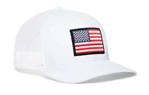 HAKA American Flag Hat | USA Mesh Trucker Snapback Comfort Baseball Cap - color: White, style: American Flag