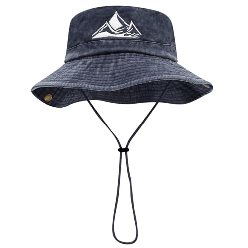 Sun Bucket Hat for Men Women Fishing Beach Safari Trendy Cotton Cowboy Cap for Golf Hiking Hunting Outdoor Boonie - color: Mountain Navy