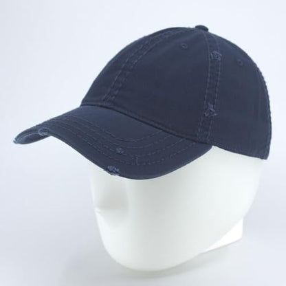 Washed Cotton Distressed with Heavy Stitching Adjustable Baseball Cap - color: Navy