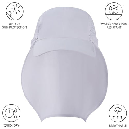 BASSDASH UPF 50+ Fishing Hat, Baseball Cap with Removable Neck Flap - color: White With Unfoldable Brim