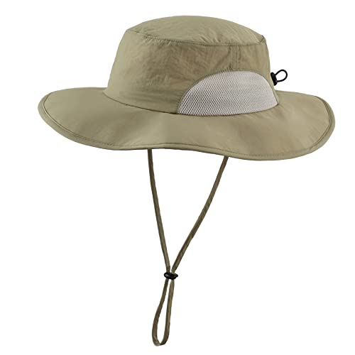 Home Prefer UPF50+ Mens Sun Hat Wide Brim Fishing Hat for Men UV Protection Womens Beach Bucket Hat for Golf Hiking Gardening - color: Light Vert Khaki