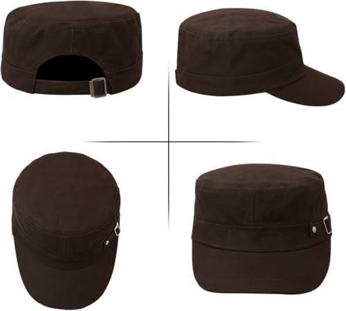 Army Cadet Cap for Men Women Military Flat Top Cap Baseball Caps - color: Coffee