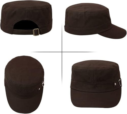 Army Cadet Cap for Men Women Military Flat Top Cap Baseball Caps - color: Coffee