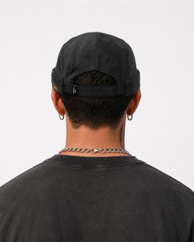 Clakllie Retro Docker Hat for Women Men Cotton No Brim Hat Adjustable Brimless Cap Worker Sailor Cap No Visor Beanie Hat - color: Black-gd31