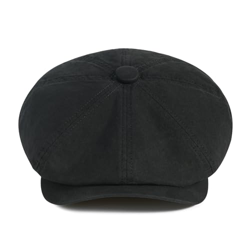 BOTVELA Men's Newsboy Gatsby Hat Cotton Cabbie Cap - color: Black, size: 7 1/4