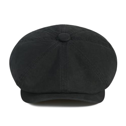 BOTVELA Men's Newsboy Gatsby Hat Cotton Cabbie Cap - color: Black, size: 7 1/4