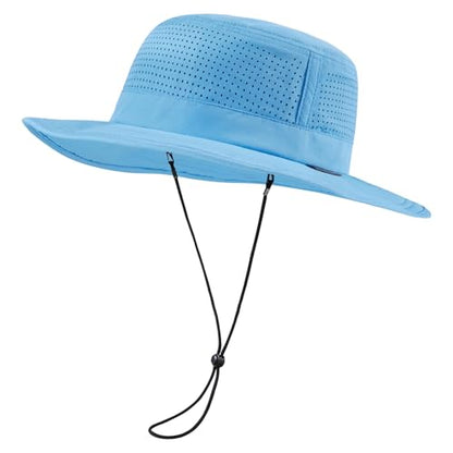 UPF 50+ Bucket Sun Hat with Laser Perforated Mesh Cooling Adjustable Breathable Lightweight for Outdoor Men Women - color: Light Blue