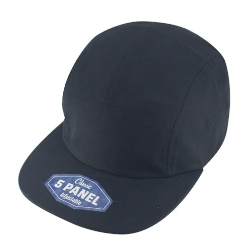 The Vintage Year 5 Panel Camper Hat – Cotton Low Profile Cap, Flat Bill, Adjustable, Men Women - color: Canvas - Black