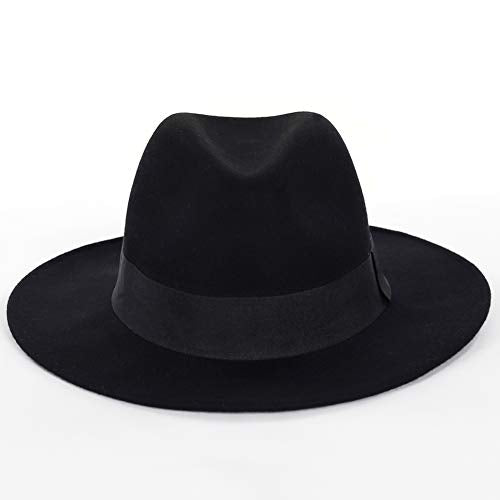 FORBUSITE Wool Felt Wide Brim Fedora Hats for Women Men - color: Black, size: Medium