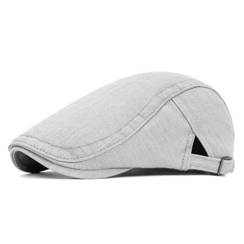 meioro Men's Cotton Newsboy Hat Striped Texture Adjustable Flat Cap - color: Grey