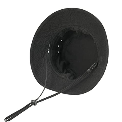 VOBOOM Men Cotton Washed Bucket Hat Packable Boonie Sun Protection Visor Cap - color: Black