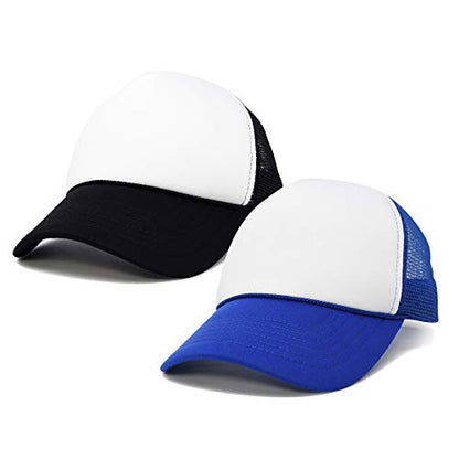 DALIX Two Tone Blank Trucker Hats Caps (2 for 1) - color: Black/Royal Blue