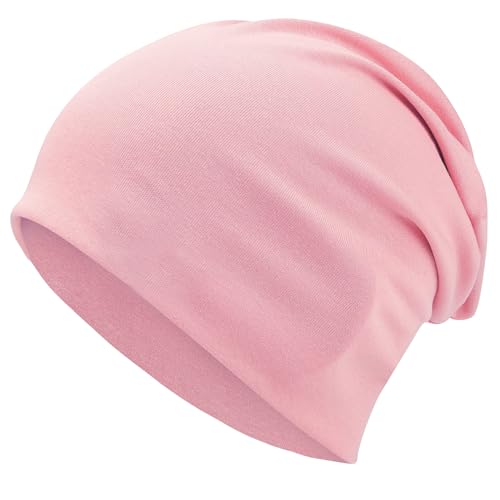 ROYBENS 100% Cotton T-Shirt Beanie for Women Men Slouchy Soft Skull Cap - color: 1pcs-pink