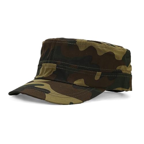 Cadet Army Cap Military Style Hats Flat Top Cap Baseball Hat for Men Women - color: Brown Camo